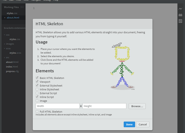 brackets-extension-html-skeleton